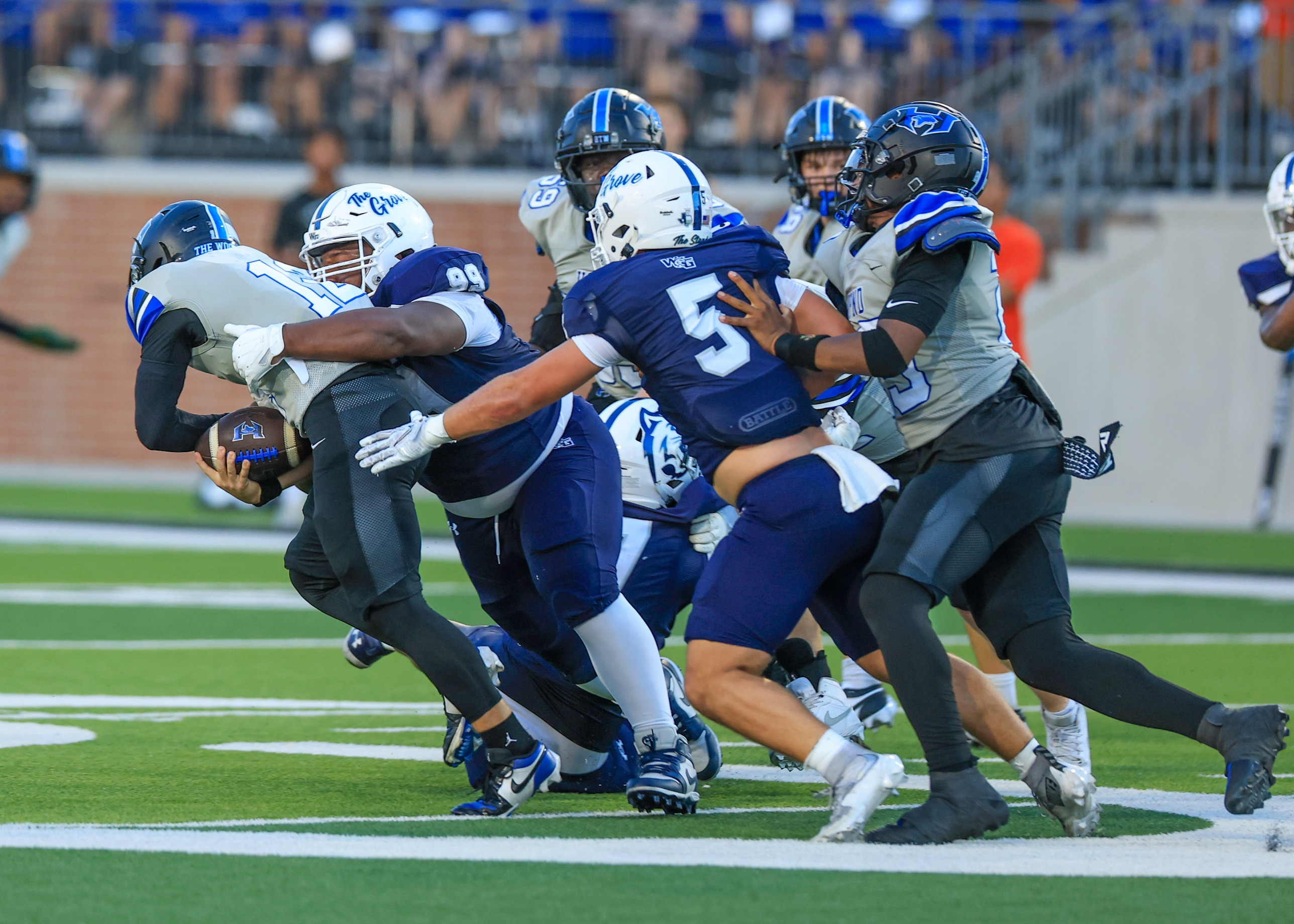 Kristopher Williams bringing down the quarterback against Hebron